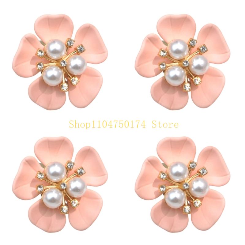 4Pcs Rhinestones Pearls Button Clips Decorative Cufflinks Cover For Dress Shirt Top Sale
