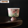 2pc/lot Hand-painted Tulip High Foot Teacup Ancient Tea Bowl Tea Pair Tea-tasting Smelling Cup Chazhan Master Cups Teaware 35ml