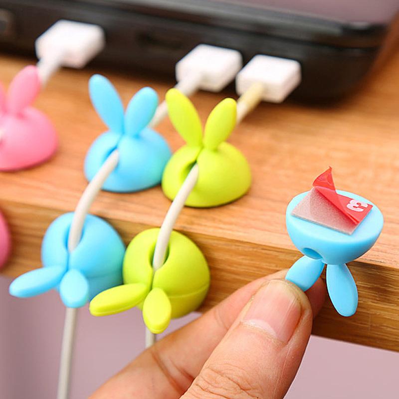 4pcs Wholesale Colorful Rabbit Wire Clamp Desk Neatly Wire Usb Car small rabbit wire  Charger Wire Rack Accessories Secure Desk