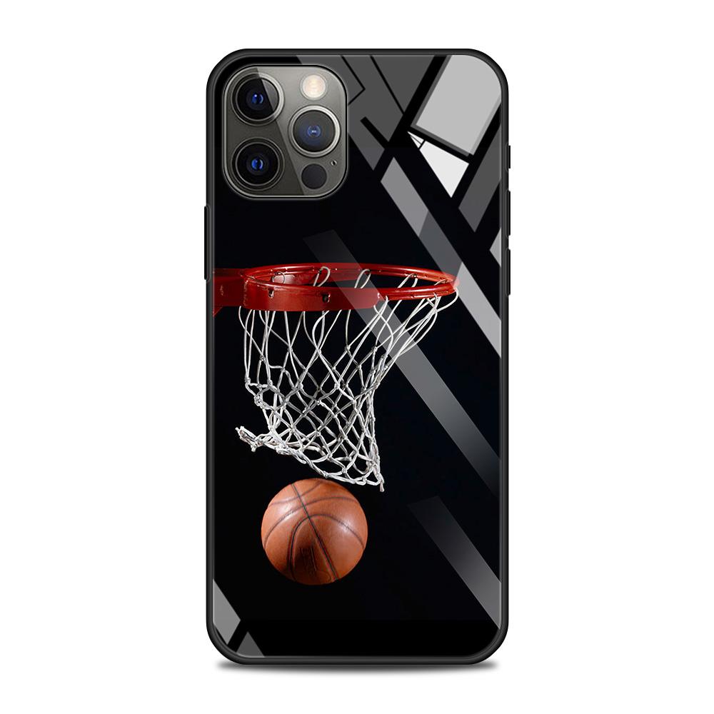 Tempered Glass Phone Case For iPhone 12 11 Pro Max Shell For iPhone Xs Max XR XS 7 8 Plus 11 Pro Basketball Basket