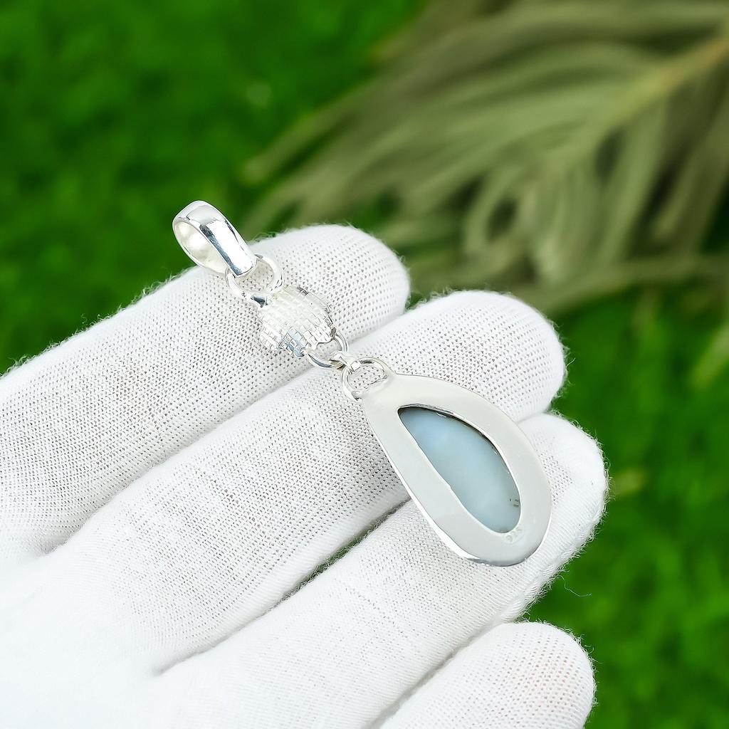 Birthday Gift For Her Natural Owhyee Blue Opal Gemstone Pendant 925 Silver