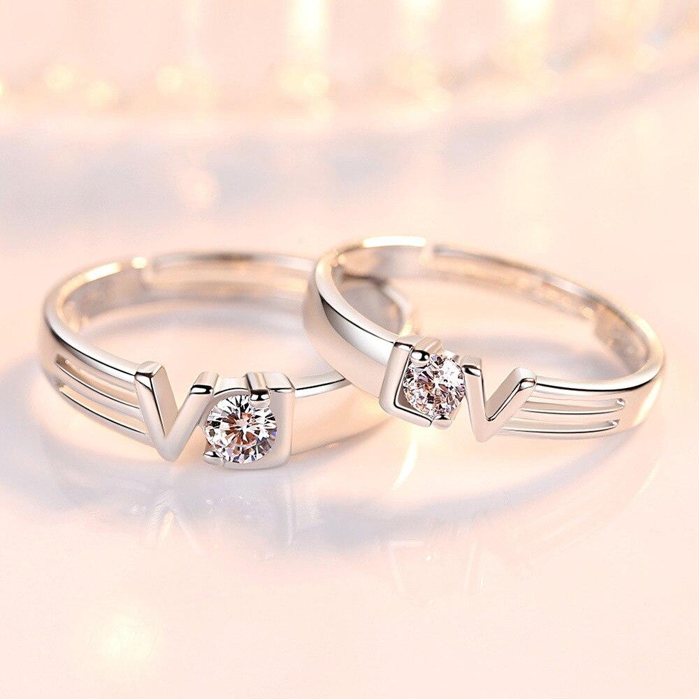 New Arrival  Sterling Color Couple Rings Chic Fashionable Love Language Adjustable High Quality Cubic Zircon Pair Lovers Rings Jewelry