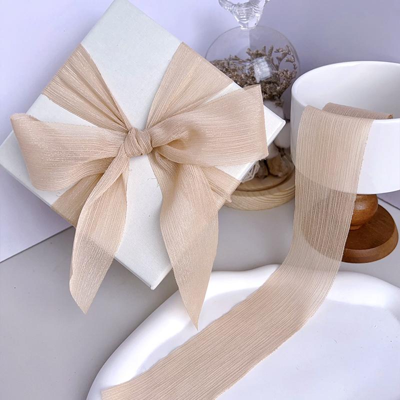 

1 шт. Подарочная коробка для свадебного пояса Серебристая блестящая шифоновая лента Шифоновая жатая Блестящая Элегантная Металлическая лента 4cm*5m