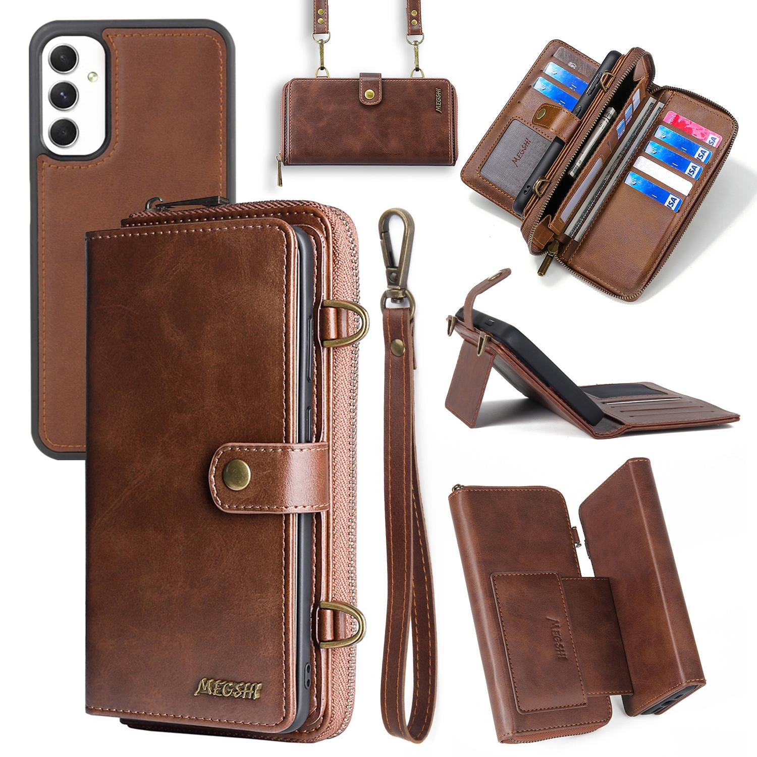 

MEGSHI 020 Series for Samsung Galaxy A54 5G Detachable 2-in-1 Phone Wallet Case PU Leather Stand Multi-Function Cover Brown
