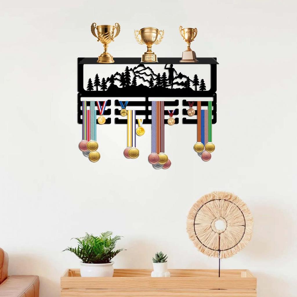 Wrought Wall Mounted Holder and Hook Rack for Displaying Awards and Organizing Items