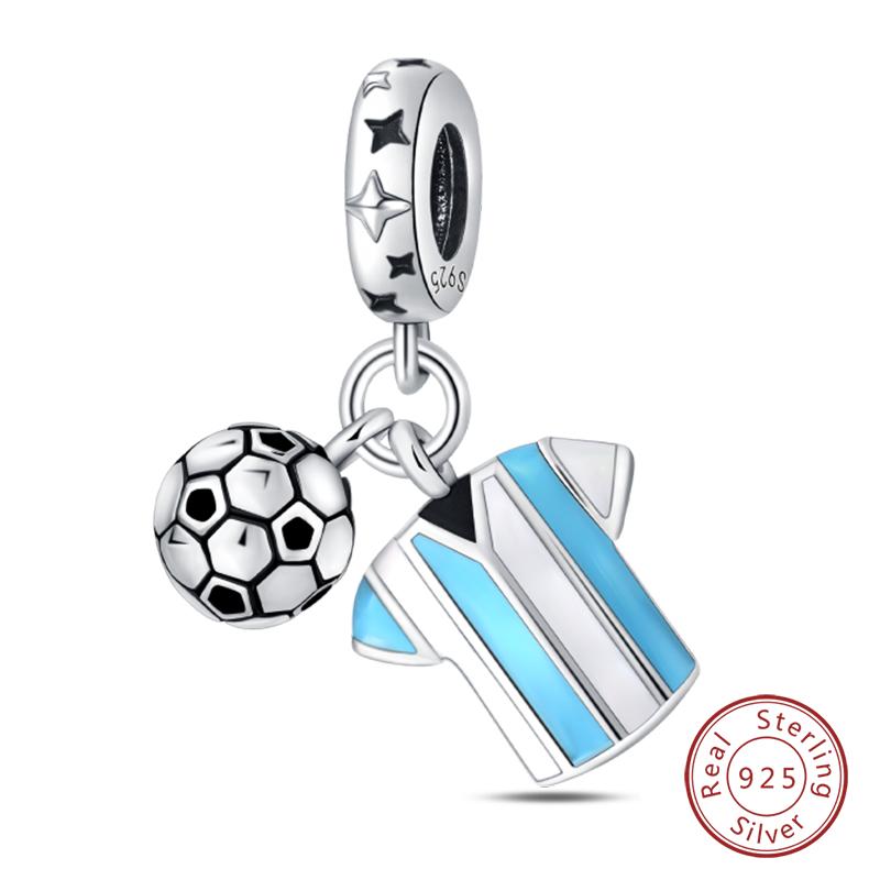 Original 925 Silver Sports Charm Beads Dumbbell Badminton Football Baseball Pendant For Bracelet Jewelry