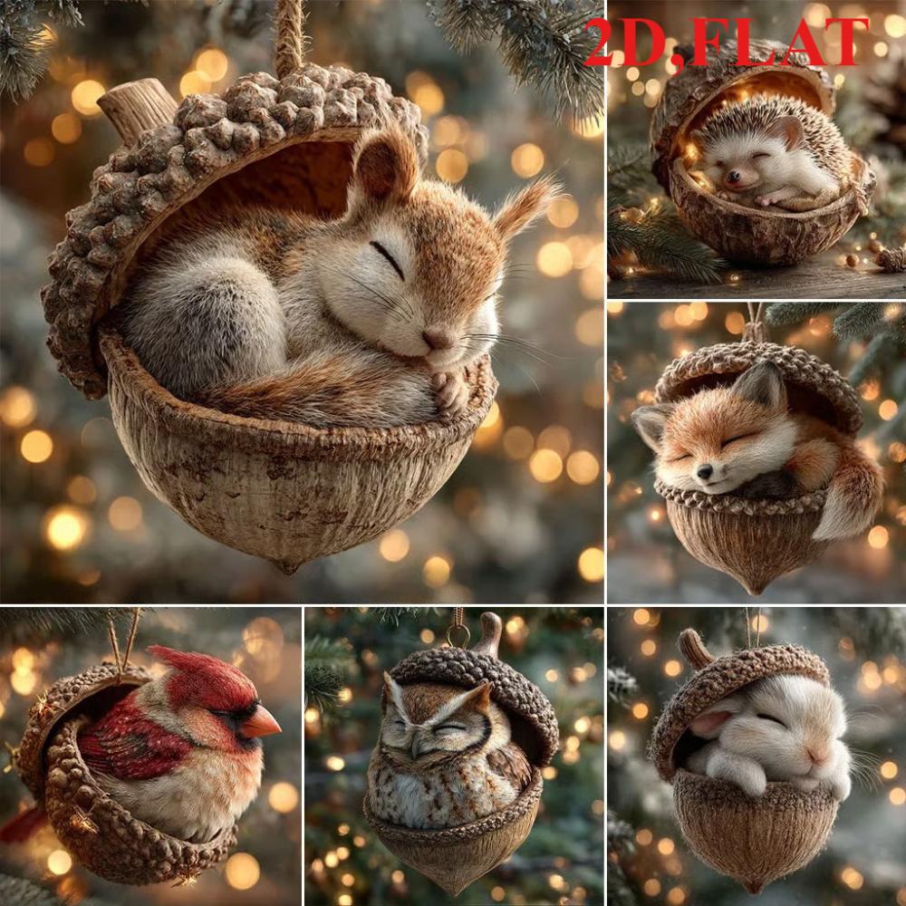 New Chestnut Squirrel Hedgehog Christmas Ornament Christmas Tree Pendant 2D Flat Print Acrylic Pendant