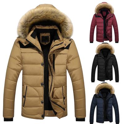 Men Outdoor Warm Winter Thick Jacket Hooded Coat Jacket With Zipper Pocket