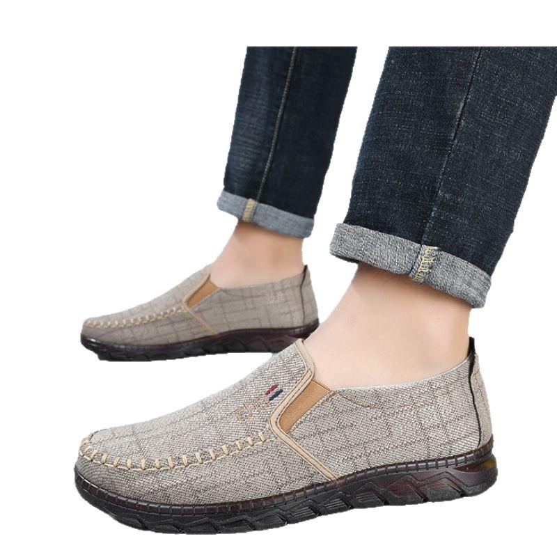 New cow breathable jin sole linen shoes casual old Beijing cloth shoes men's dad shoes comfortable and high-end one pedal