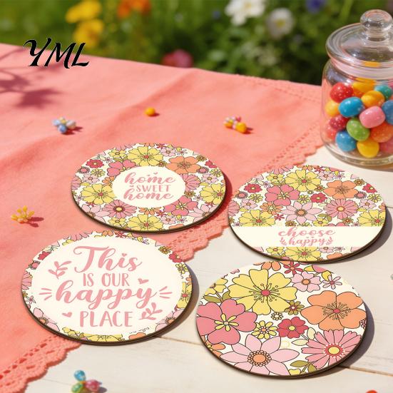 Cute Animal Print Coasters 4PCS Easter Flower Set, Thick Cork Base Non-Slip Heat Resistant Drink Tabletop Holders Coasters, Floral Decorative for Home