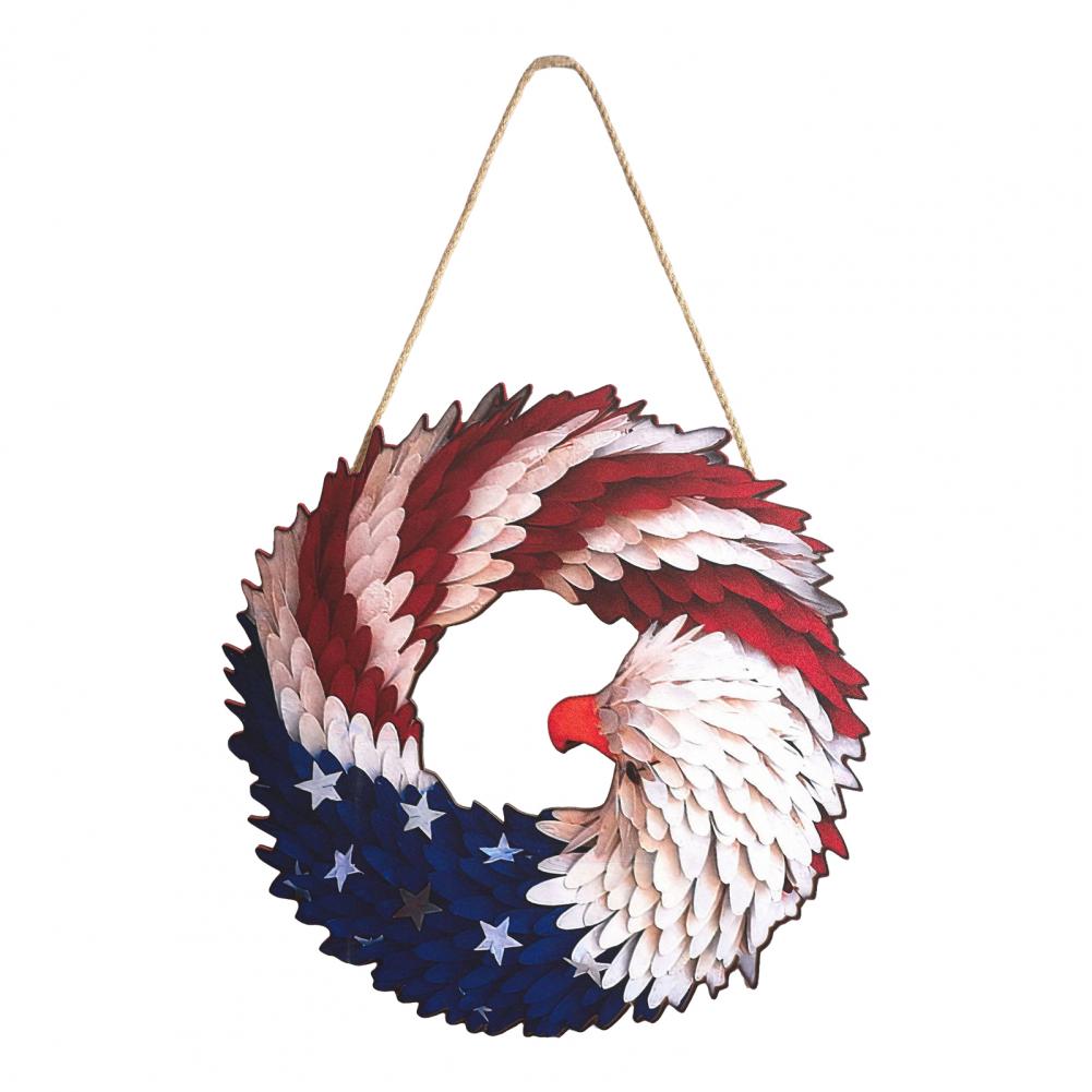 

Spring Brunch Decor Hanging Pendant Patriotic Independence Day Wreath with Lanyard Waterproof Front Door Sign Ornament for Easy