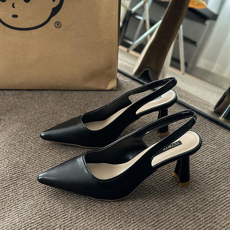 Retro bag head sandals spring and summer new temperament pointed head single shoes women's professional work single shoes