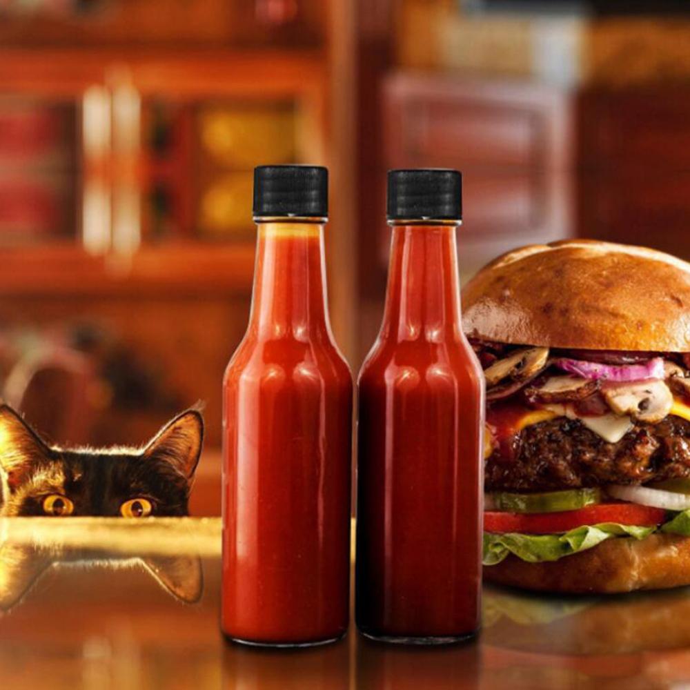 50ml/100ml Hot Sauce Bottles with Black Caps for Juice, Jam, Beverage, Cocktail, DIY Drinking