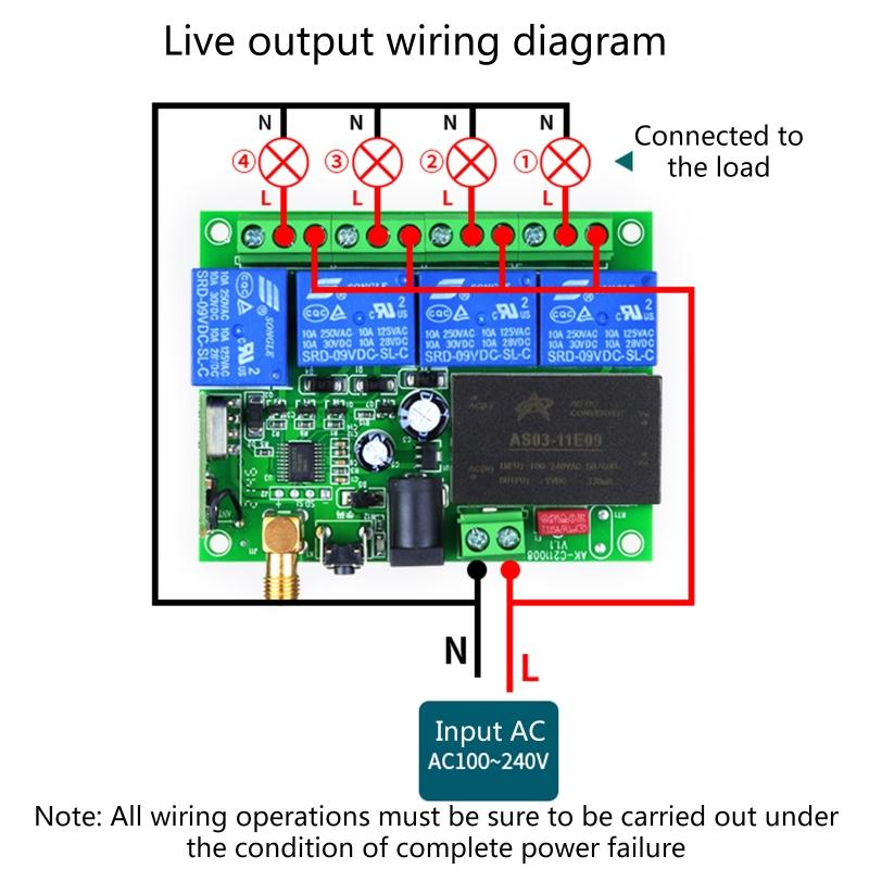 Wireless RF Remote DC12V 24V 220V 4 Annel L 433Mhz Remote Control for Garage Door  Transmitter & Receiver
