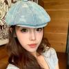 Washed retro bear cowboy beret women's spring and autumn versatile octagonal hat big head circumference showing face small hat