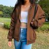 Women Hoodies Hooded Zipper Autumn Winter Thick Solid Color Drawtring Sweatshirt Coat for Daily Wear