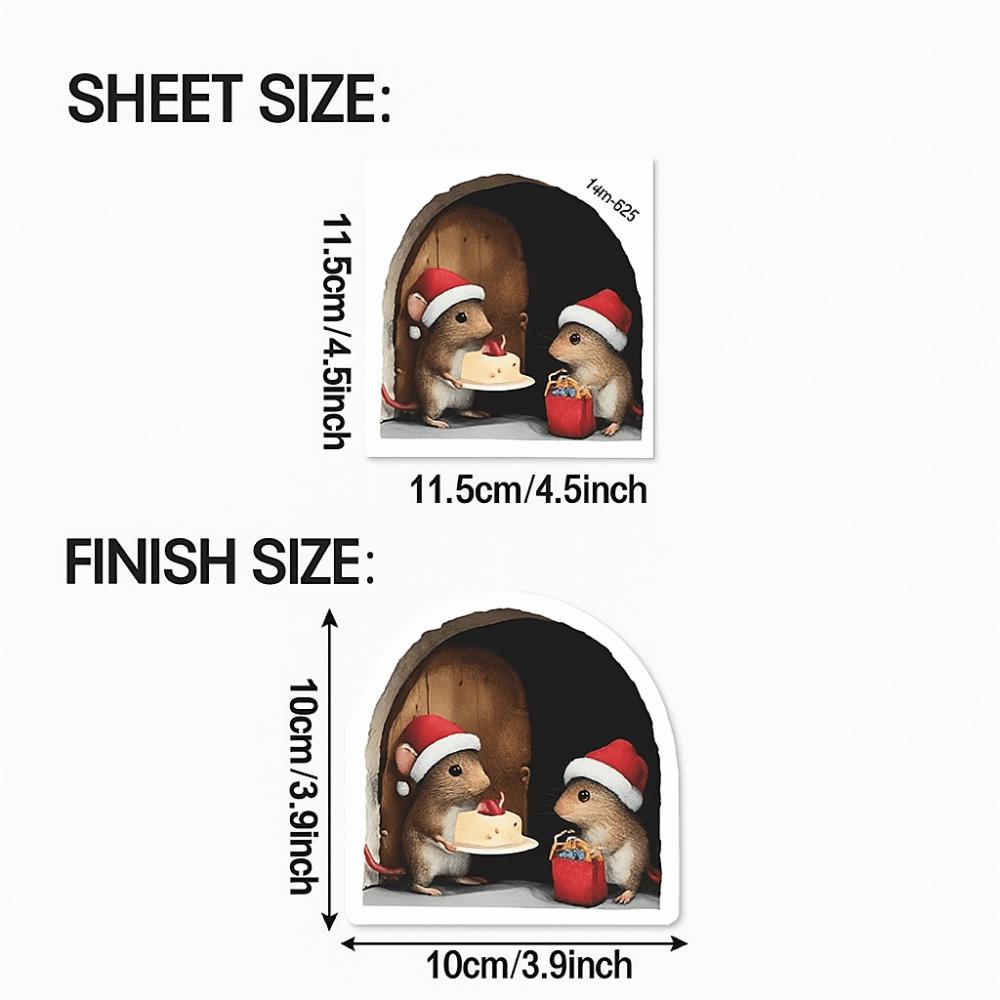 5Pcs New Mouse Theme Christmas Wall Stickers Cute Design Small Size Xmas Decoration Merry Christmas Decor Holiday Decor