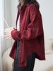 Women's Retro Wine Red Brushed Plush Long-Sleeve Shirt Jacket for Layering