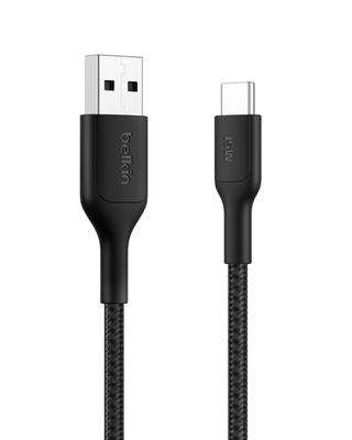 Belkin To Braided Nylon Compatible with iPhone and Fast MFi Black USB-A USB-C Cable, 16/15, iPad, MacBook, Charging, Heavy-Duty, Certified, 2m,