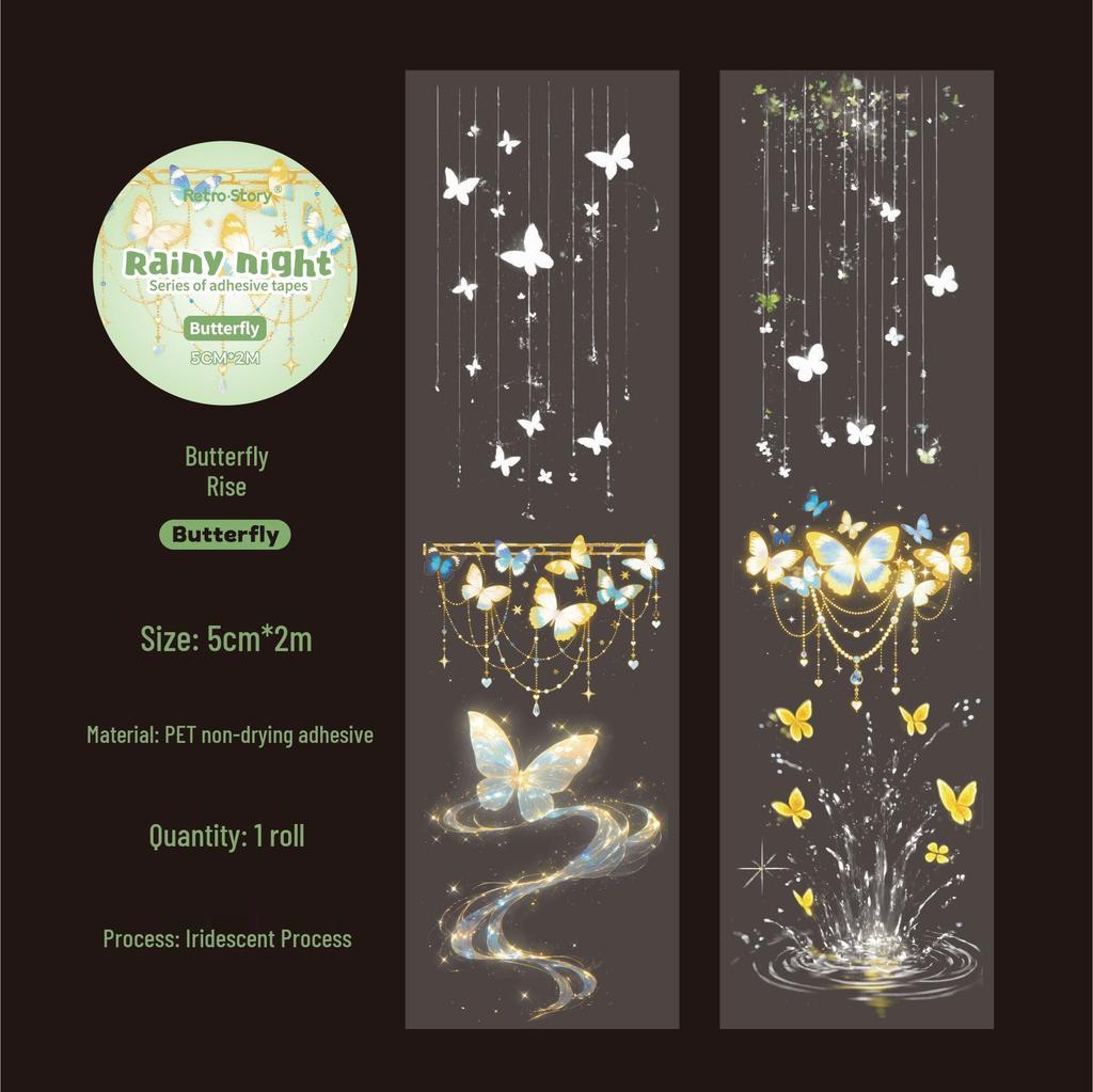 RetroStory Rainy Night Laser Scenery Journal Stickers Tape