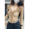 Chic French Ruffled Lace V-Neck Long-Sleeve Top - Slim Fit 2025 Spring/Summer