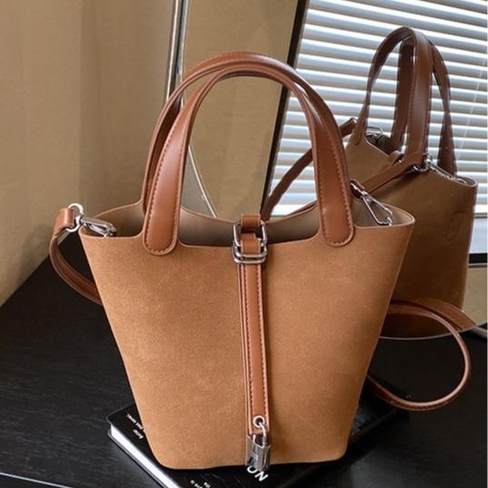 Frosted Retro Bucket Bag 2025 New Trendy Versatile Handbag Temperament Shoulder Bag Commuter Oblique Span Bag