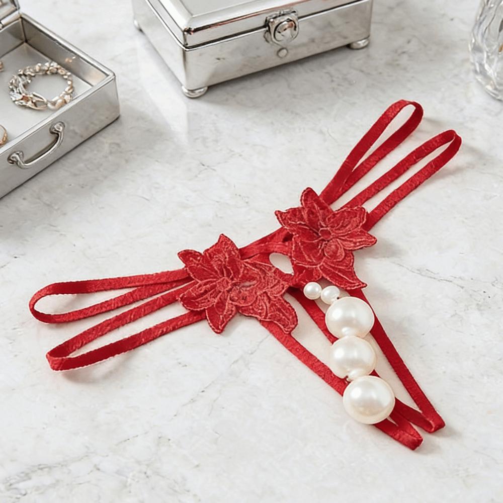 Low-waist Women's Thong Flower Mesh Lace Briefs Fashion Pearl Lace Underwear  Summer Spring