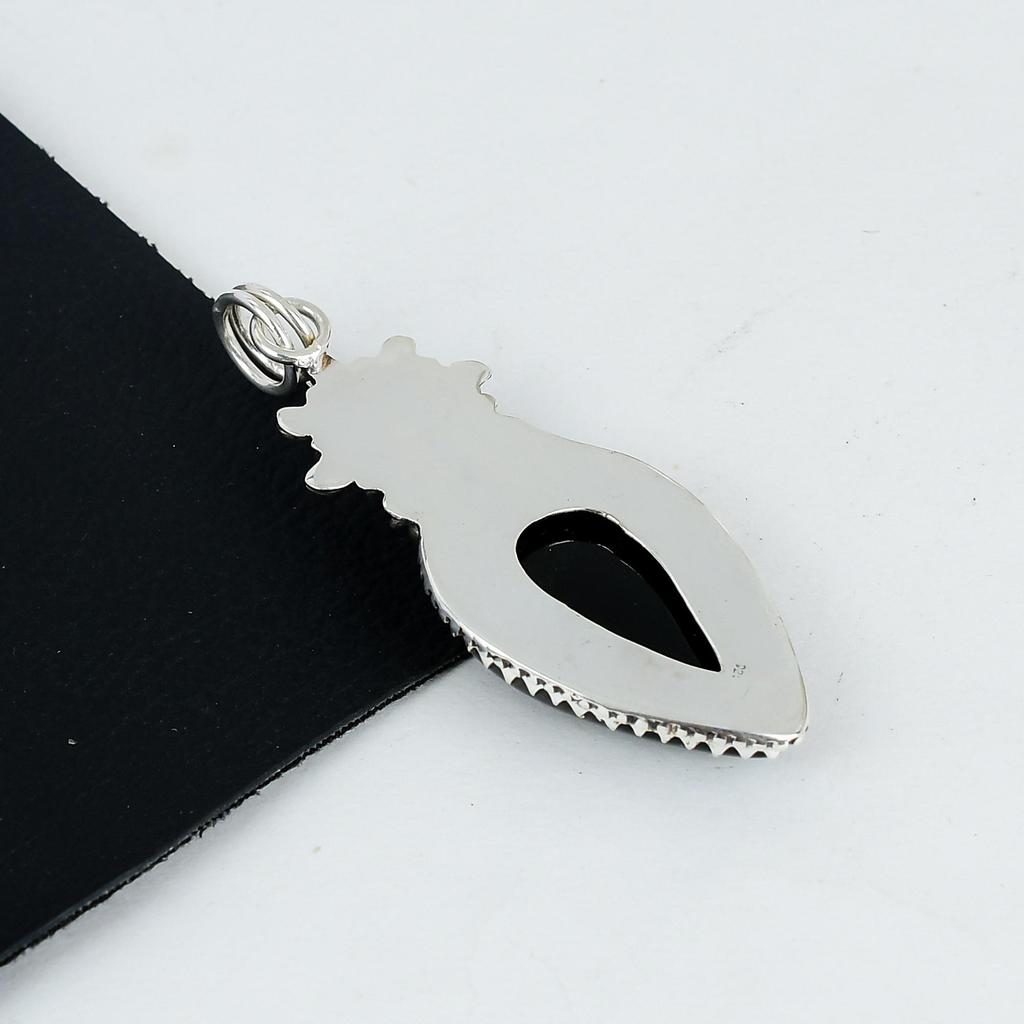Natural Black Onyx Gemstone Pendant 925 Sterling Silver- Handmade Design, Everyday Wear Jewelry, Unique Black Onyx Pendant Wadding Gifts