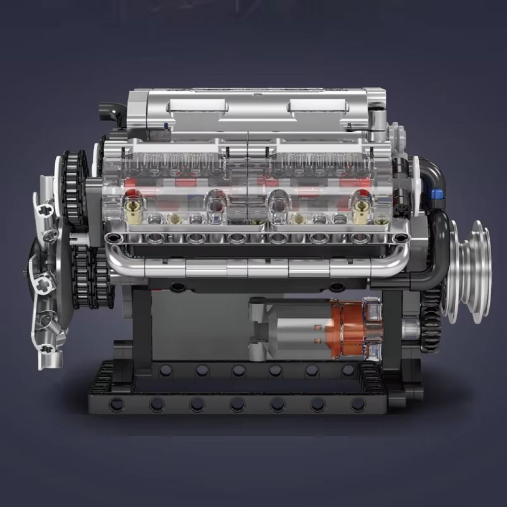 Motorized Simulation V8 Engine Building Block MOC Simulation Scale Model DIY Toys