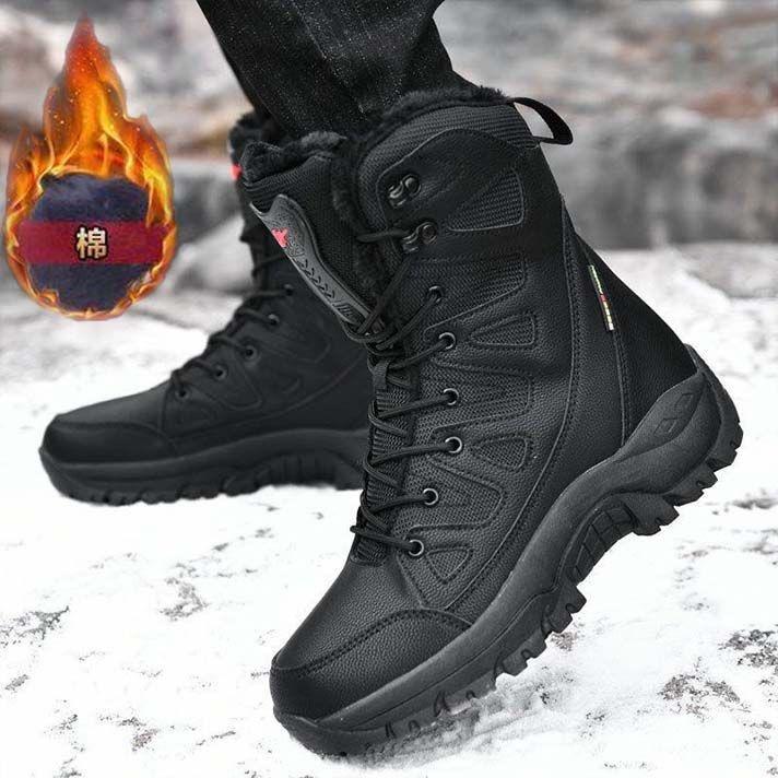 Winter Combat Boots Men's Large Size Outdoor Velvet Warm Snow Boots Men's High-top Cotton Shoes Couple Mountaineering Boots