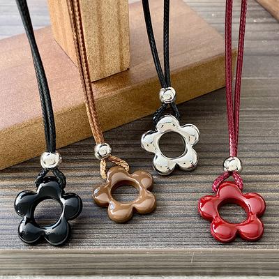 New Unique Simple Flower Long Rope Necklace Women Hollow Flower Pendant Necklace Adjustable Knot Sweater Chain Party Jewerly