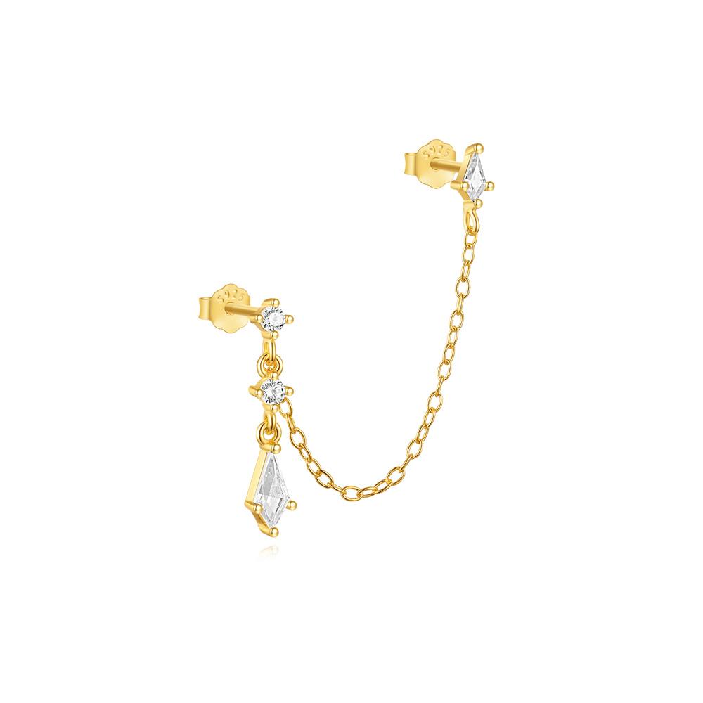 CANNER 1PC 925 Silver Eight-pointed Star CZ Piercing Earring For Women Tassel Chain Stud Earring Party Fine Jewelry