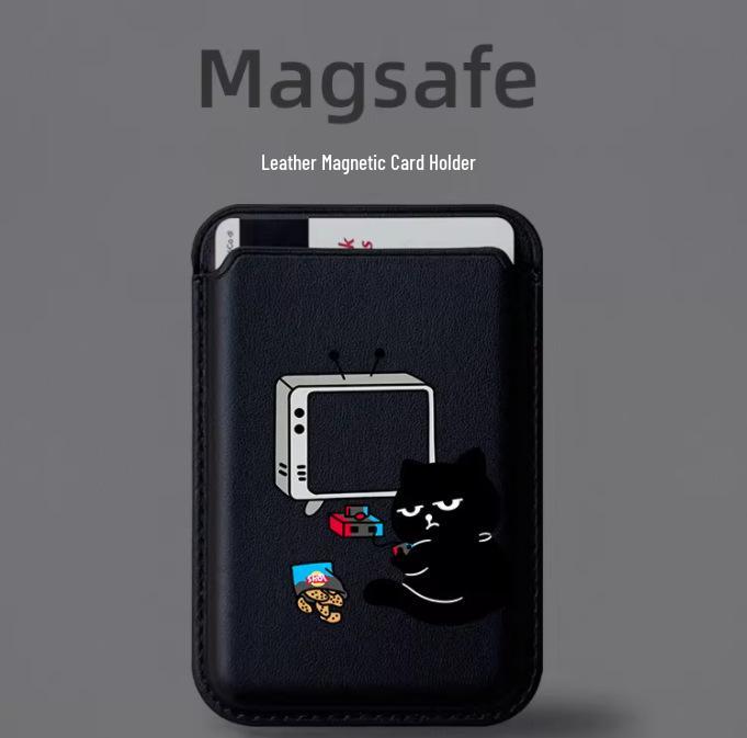 Office Worker Magnetic Leather Card Holder for Apple MagSafe Phones Single Card Holder