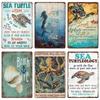 Vintage Sea Turtle Decor, Sea Snail, Metal Tin Sign, Nautical Beach Ocean Theme, Retro Seaside Underwater Summer Plates, WY283