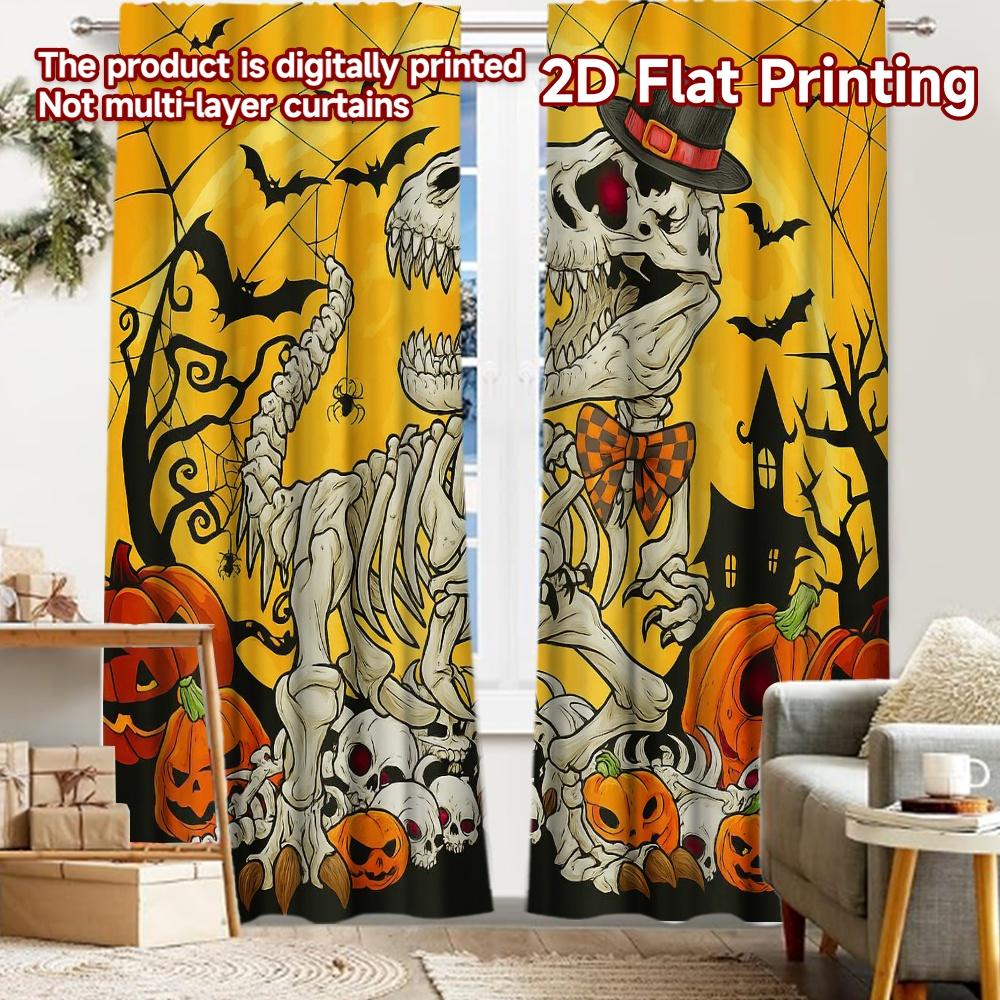 

2pcs, 2D FLAT PRINTING Curtains (Without Rod) DinoHalloween Modern Fashionable Curtainments Durable Polyester Curtains 52.50 × 116.00 cm 2 pcs