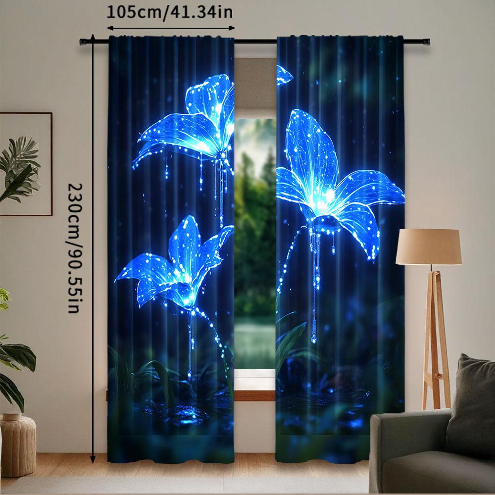 2Pcs Lily Of The Valley Flower Curtain Blue Floral Curtain Nature Botanical Curtain Suitable For Living Room Bedroom Kitchen And