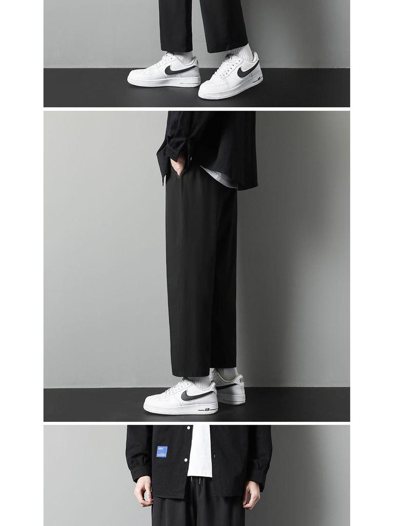 Men's Trendy Loose-Fit Summer Sports Pants - Ice Silk, Straight Wide-Legged, Cropped.