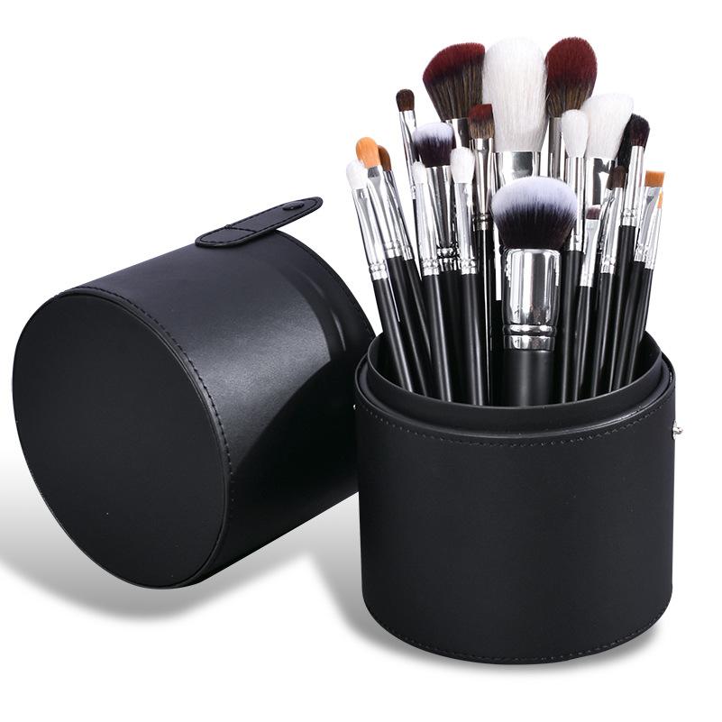 Private Label 34 Pcs Black Make up Brush Set Vegan High Quality Professional Natural Hair Goat Hair Makeup Brush Set with case