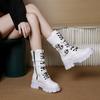 Thick-soled Martin Boots Women's Autumn and Winter New Round Head Belt Buckle Locomotive Boots Velvet Women's Boots