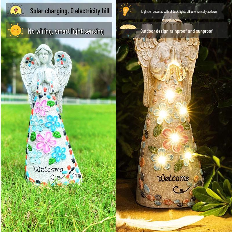 Solar-Powered Angel Lawn Ornaments - Outdoor Resin Garden Decorations