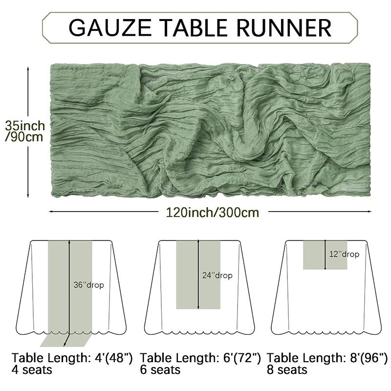 20/10/6 Pcs Cotton Gauze Table Runner Wedding Decoration Sage Green Cheesecloth Tablecloth Wedding Party Bridal Shower Decor