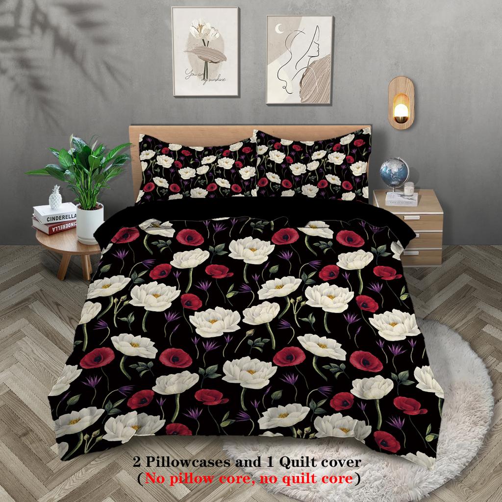 3-piece natural floral pattern printed down duvet cover (1 duvet cover+2 pillowcases, no core) bedding set