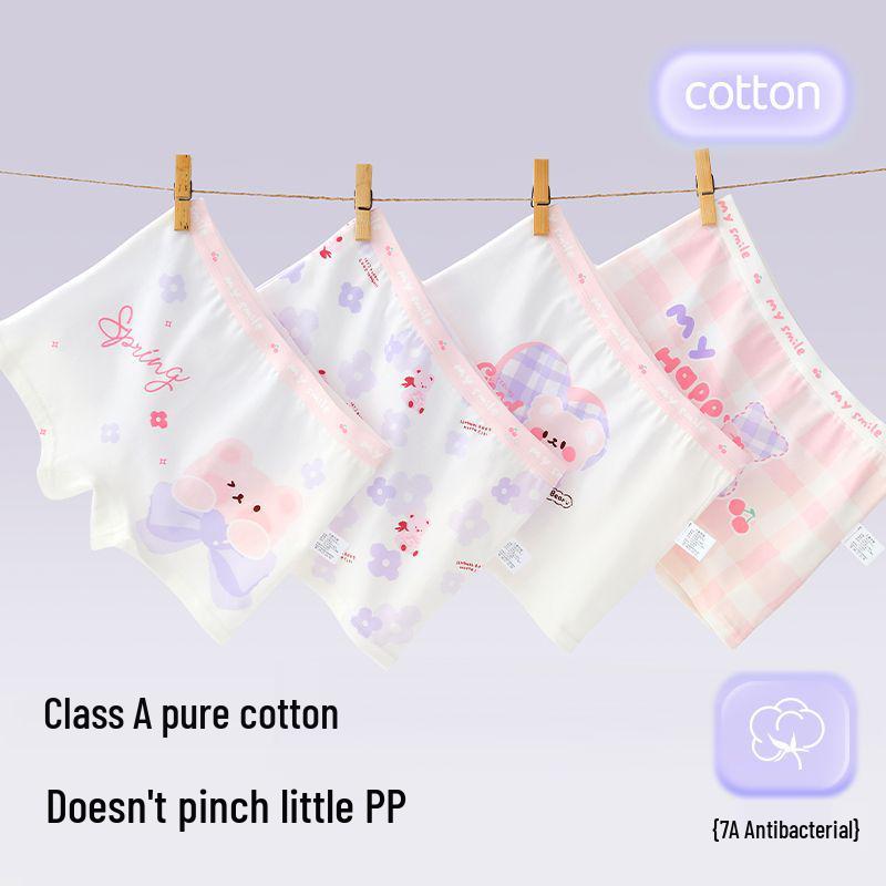 Girls' Pure Cotton Cartoon Boxer Shorts - Antibacterial, Flat Leg, No-Pinch Fit for Elementary and Middle School Kids