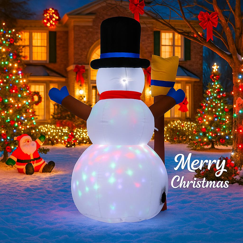 3.9FT Xmas Inflatable Yard Decor LED Snowman Broom Christmas Outdoor Home Decoration Ornament Festive Toy Gift Supplies Decor