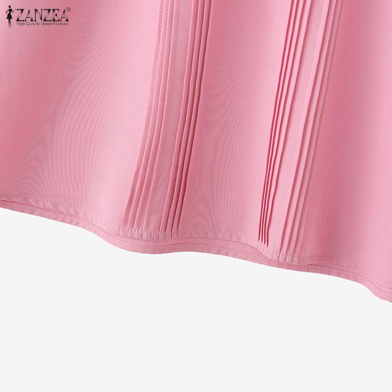 ZANZEA Women Casual Round Neck Solid Color 3/4 Sleeve Blouse