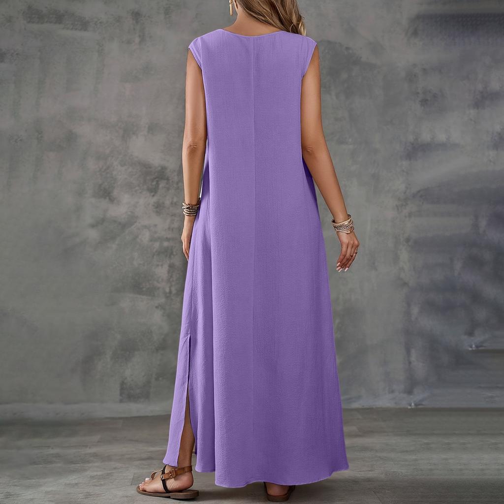 Women's Casual Sleeveless V-Neck Split Side Elegant Long Dresses