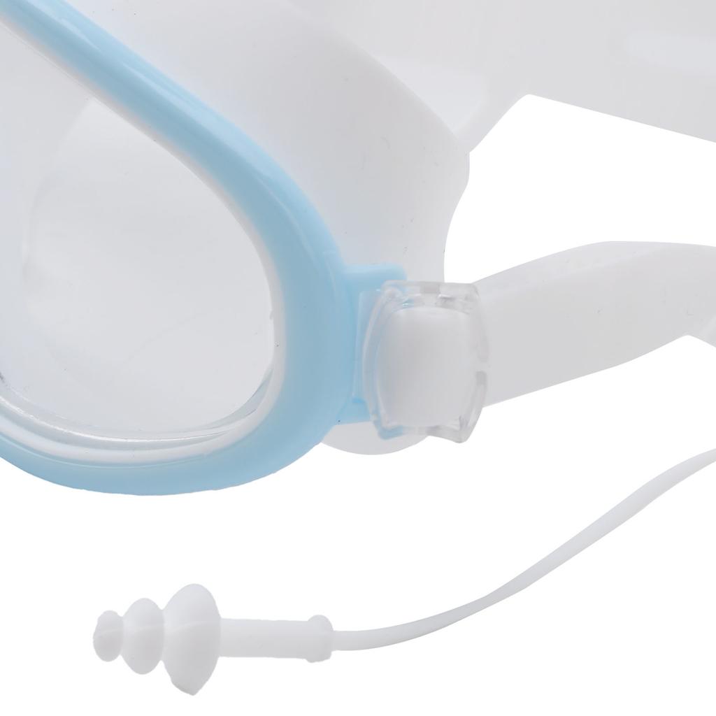 Kinder Schwimmbrille Großer Rahmen Wasserdicht Antibeschlag HD Schwimmzubehör mit Nasenclip Hellblau Weiß