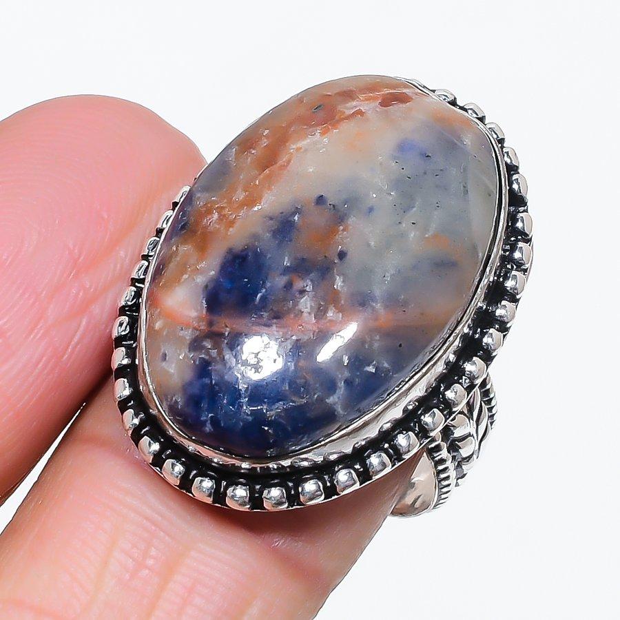 Natural Sodalite Gemstone Handmade 925 Sterling Silver Jewelry Ring Size 9 G9g25