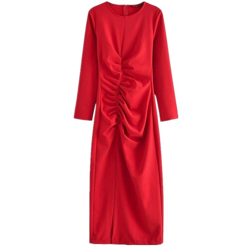 

Fashion Style 2023 Autumn New Women s Clothing Stylish Front Pleated Midi Skirt Dress 2298179 600 Red L