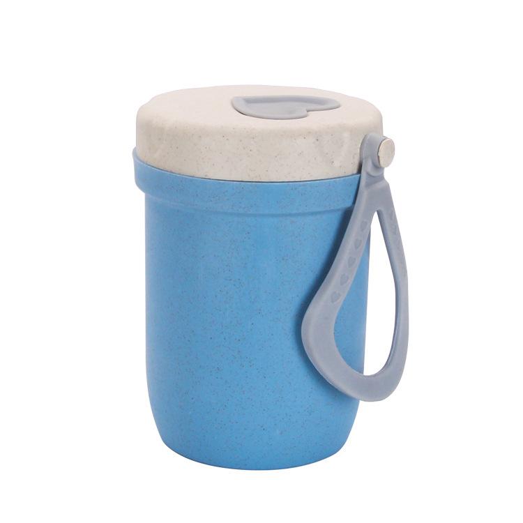 Microwaveable Wheat Straw Soup & Porridge Thermos Cup - Portable, Sealed Breakfast Gift for Students 280ml синий